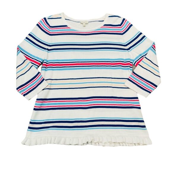 Talbots Nautical Striped Ruffle Hem Sweater Size M - Picture 1 of 10